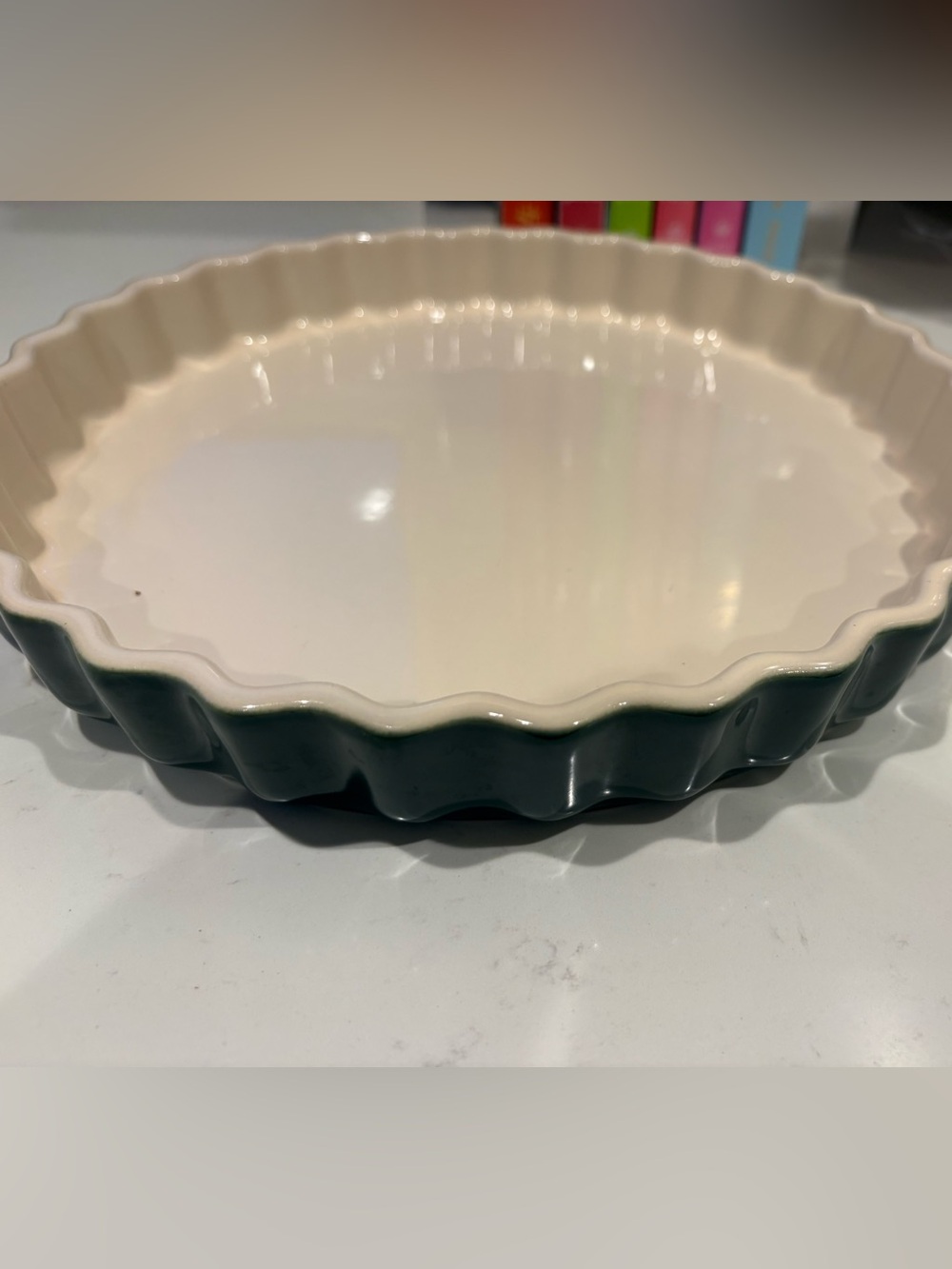 Ceramic Tart Dish by Emile Henry - Cream Interior with Dark Green Exterior